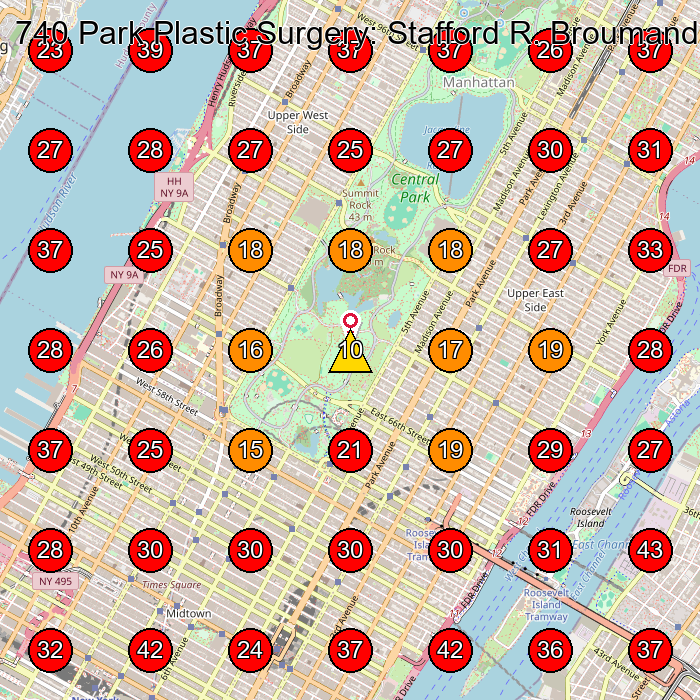 740 Park Plastic Surgery: Stafford R. Broumand, MD, FACS GeoGrid visibility map for Medical Spa in New York